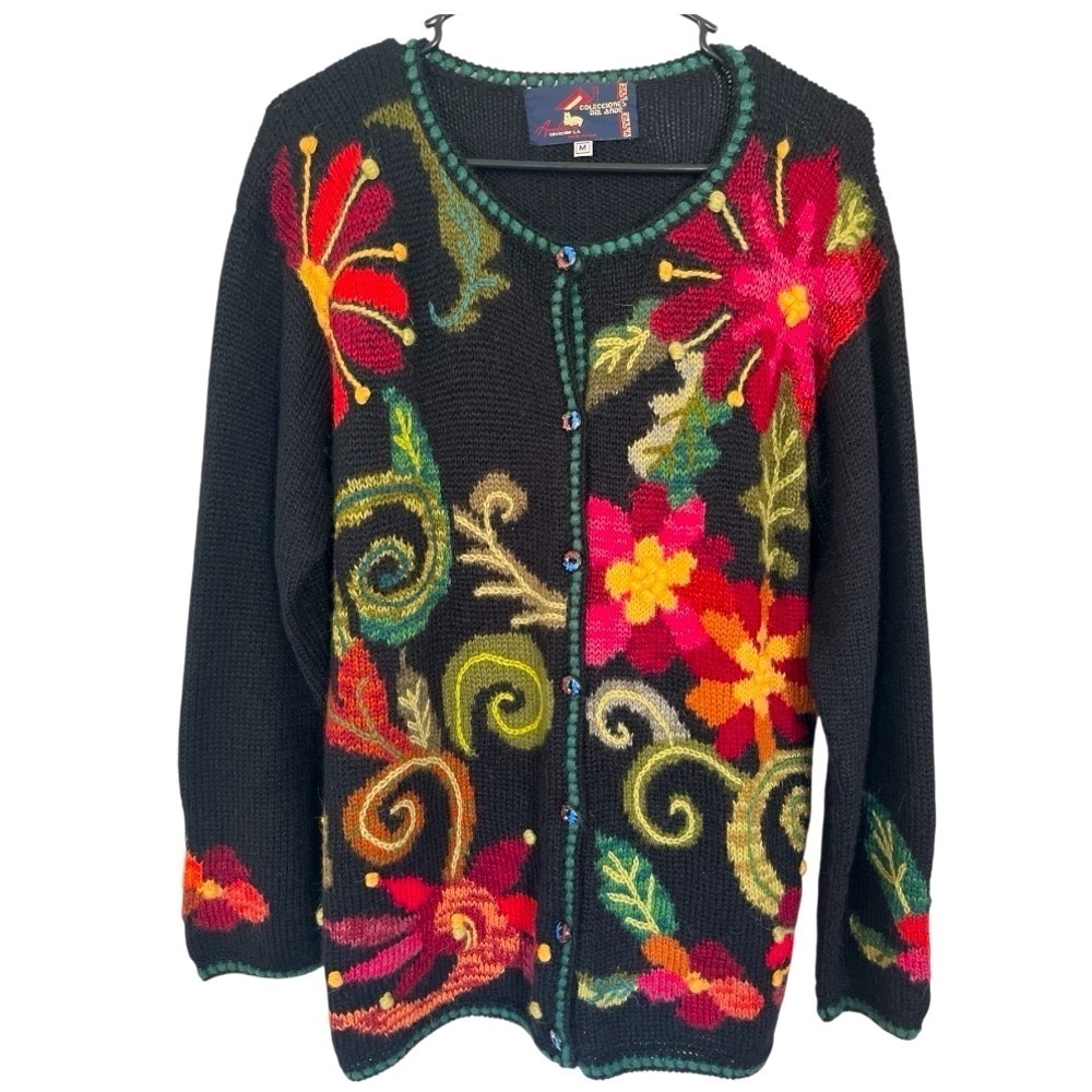 Andean 100% Alpaca Wool Woman’s Knit Cardigan VTG Made In Peru, Size Medium